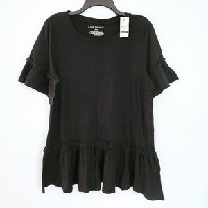 NWT Lane Bryant Black Peplum Ruffle Short Sleeve Stretchy T-Shirt: Size 10/12